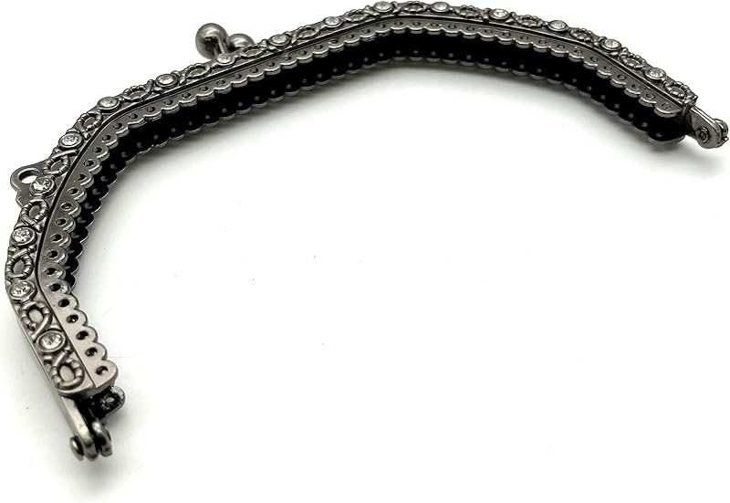Vintage Embossed Rhinestone Sew-In Kiss-Lock Purse Frame, 5" x 3" (12.5 x 7.5 cm)