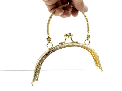 Half-Round Vintage Embossed Sew-In Kiss-Lock Purse Frame with Handles, 6 1/2" (16.5 cm)