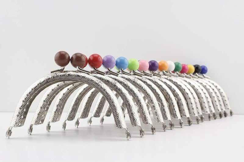 Color-Ball Sew-In Kiss-Lock Purse Frames, 3 1/2" x 2" (9 x 5 cm) - Set of 14 Colors, 12mm Balls