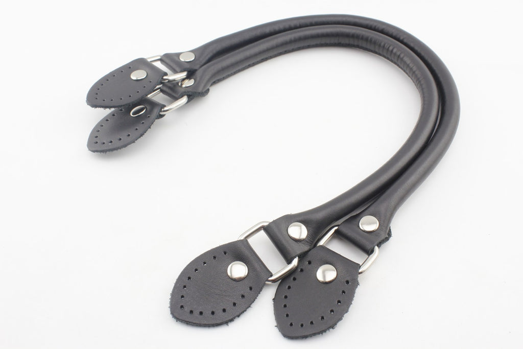 16.5 inch sew in genuine leather bag purse strap handles for purse bag making replacement Nickel hardware Black