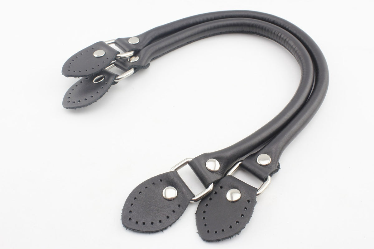 16.5 inch sew in genuine leather bag purse strap handles for purse bag making replacement Nickel hardware Black
