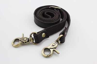 Adjustable Genuine Leather Shoulder Crossbody Bag Purse Strap Handles with Hooks for Bag Making Replacement / Deep Brown - Leather Handle with Webbing Base - 46 3/8" (118 cm)